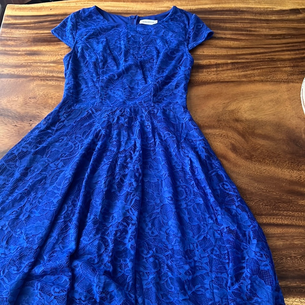 MUADRESS Women Cap-Sleeve Lace Floral Cocktail Dress Party Royal Blue